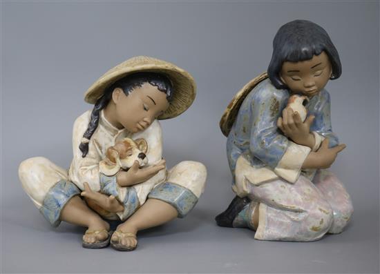 A Lladro Chinese boy Boys BEST Friend and Chinese girl Friendly Sparrow tallest 22cm